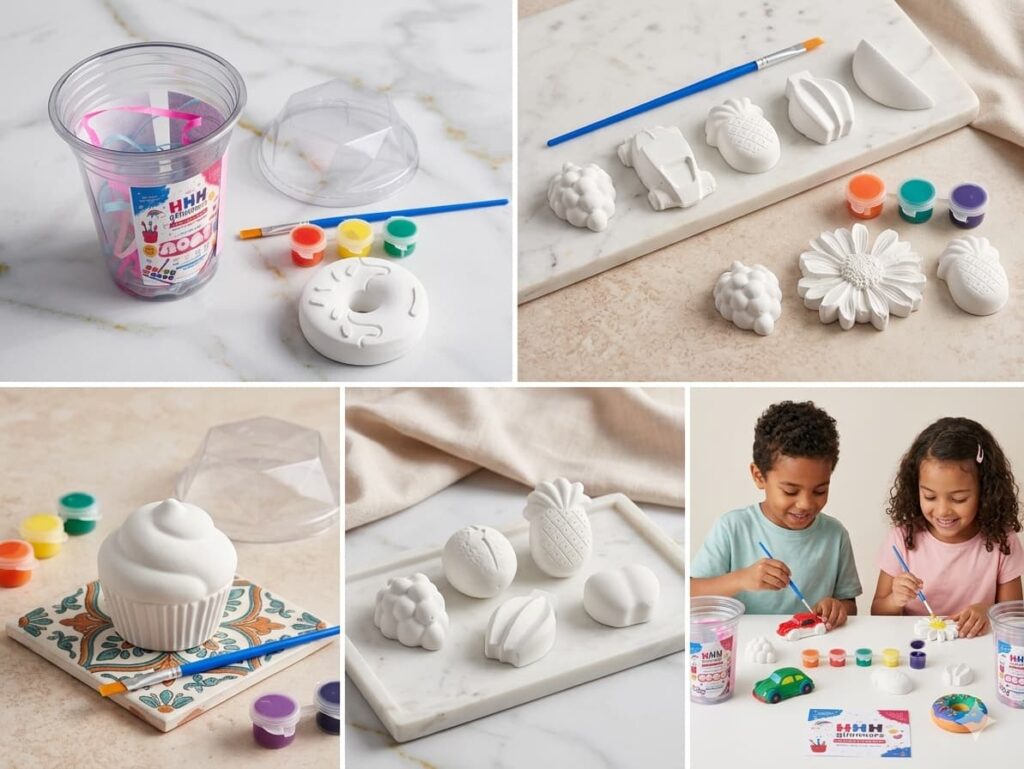 DIY Plaster Painting Kit for Kids – Creative Party Favor Set with Daisy, Grapes & Pineapple Figures