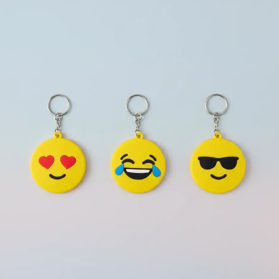 Emoji Reaction Keychains for Kids – Pack of 3 Round Smiley Face Charms - Image 4