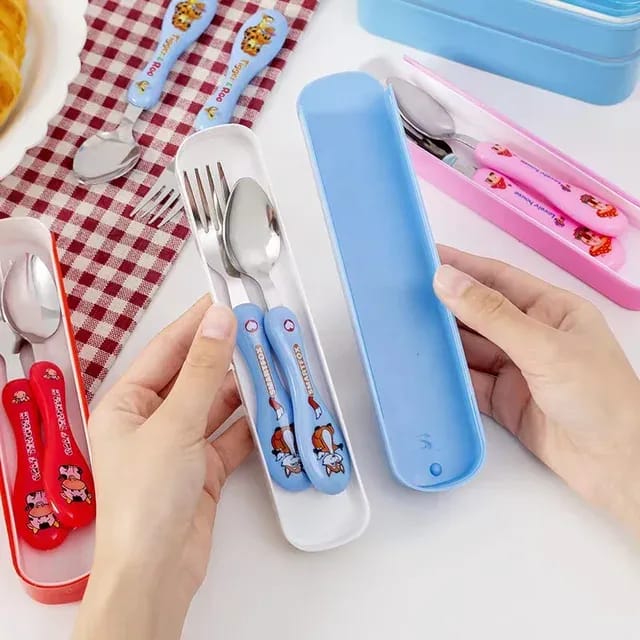 Kids Stainless Steel Cartoon Cutlery Set – Ergonomic Spoon & Fork for Toddlers