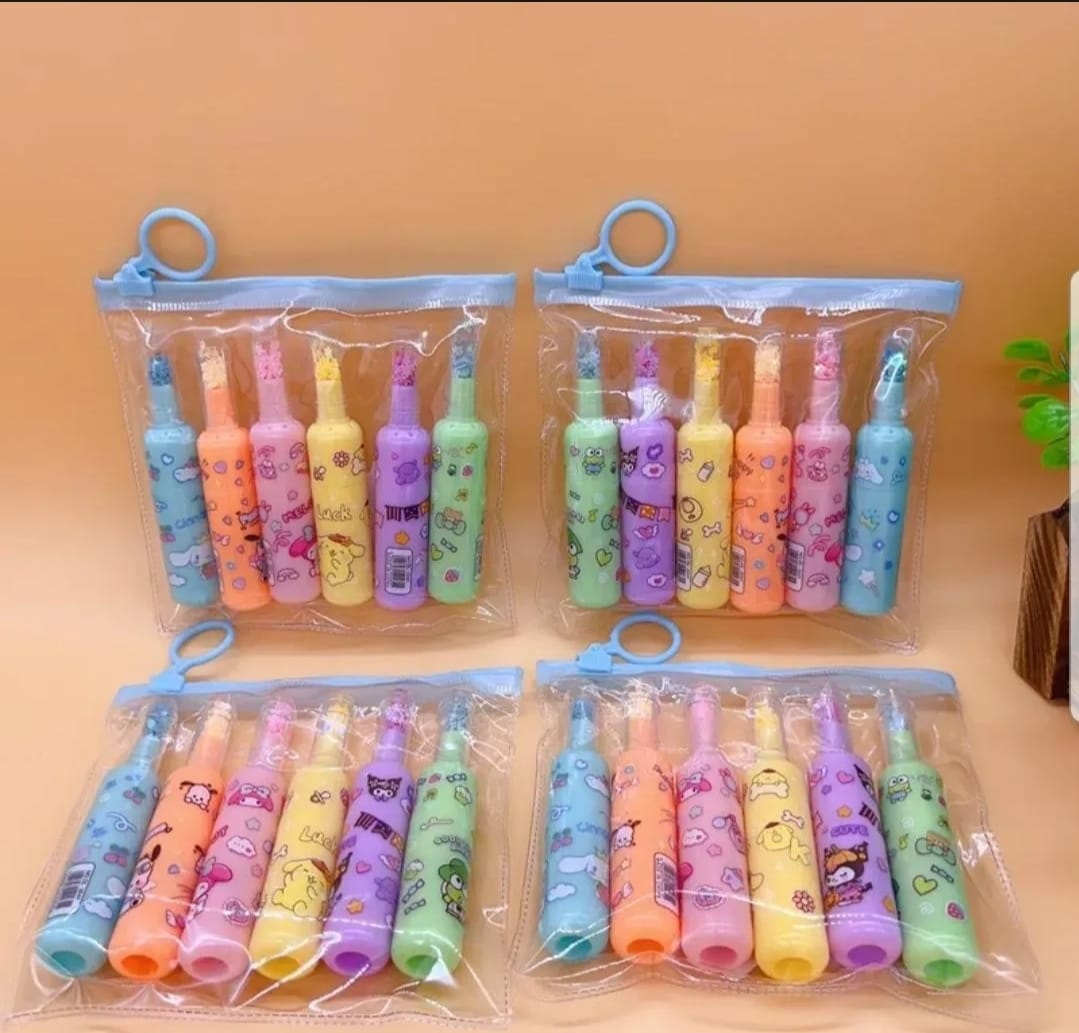 Bottle-Shaped Character Highlighters for Kids – Pack of 6 Cute Stationery Set - Image 2