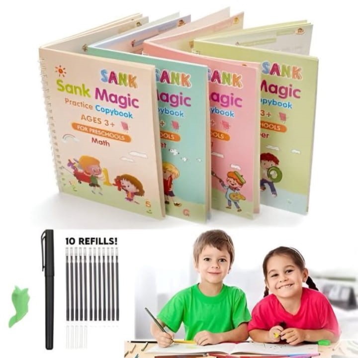 Magic Practice Copybook Set for Kids – 4 Reusable Books with Pen & 10 Refills