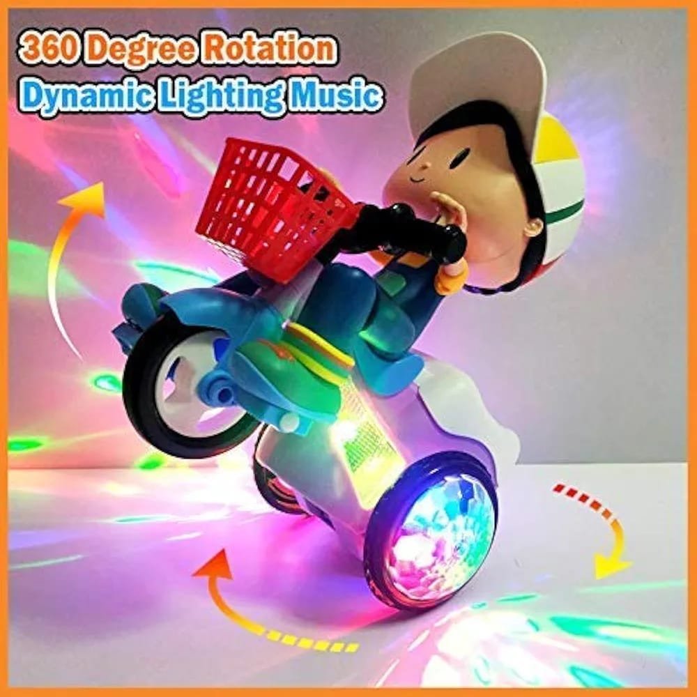 Musical Stunt Tricycle Toy with 360° Rotation & 3D Flashing Lights for Kids