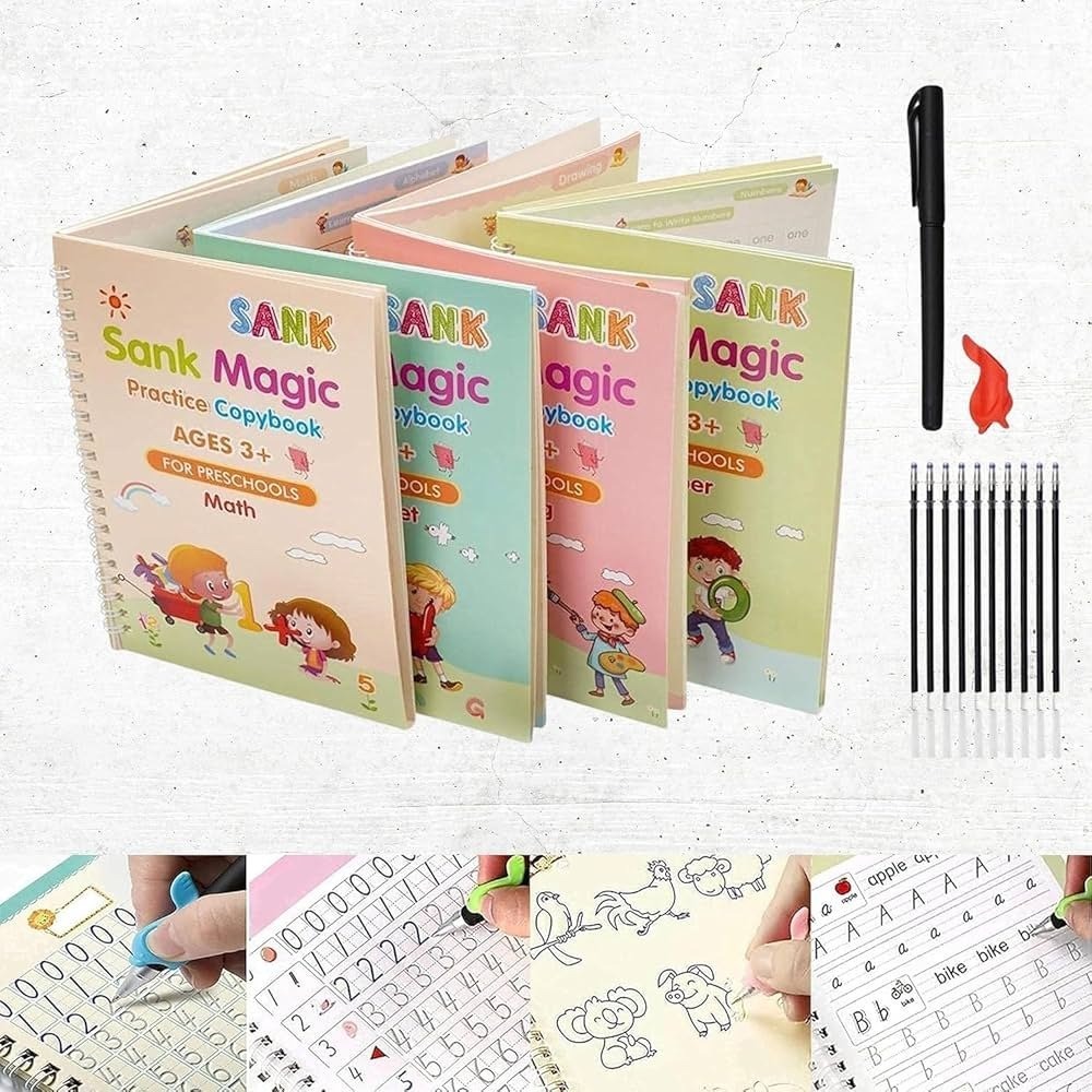 Magic Practice Copybook Set for Kids – 4 Reusable Books with Pen & 10 Refills - Image 2