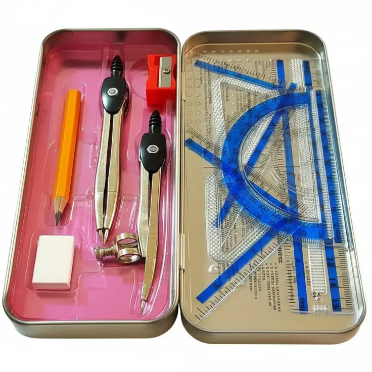9-Piece Mathematical Geometry Instruments Set – Complete School Geometry Box - Image 2