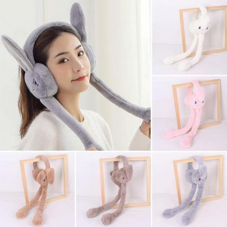 Fluffy Rabbit Ears Headband with Moving Ears – Plush Ear Warmers for Kids