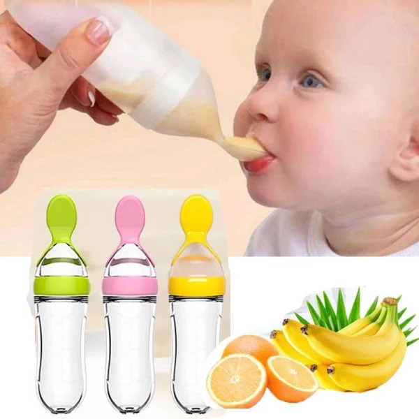 Silicone Baby Spoon Feeder Bottle 90ml – Squeeze Feeding Bottle for Infants & Toddlers