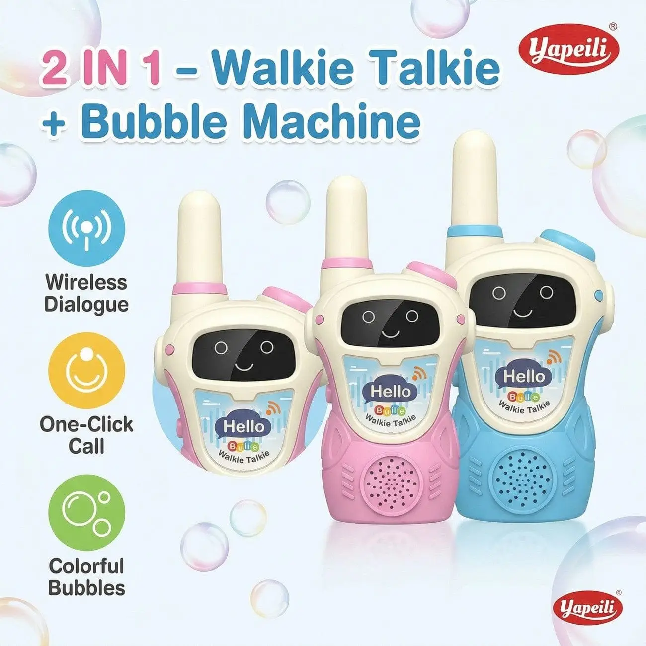 2-in-1 Walkie Talkie Bubble Machine for Kids – Intercom Bubble Maker Outdoor Toy