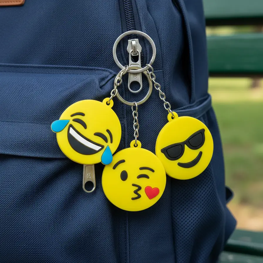 Emoji Reaction Keychains for Kids – Pack of 3 Round Smiley Face Charms - Image 2