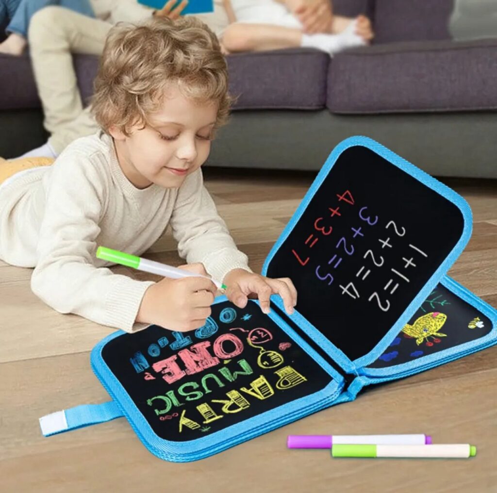 Reusable Doodle Magic Blackboard Book for Kids – 3 Colour Markers Included