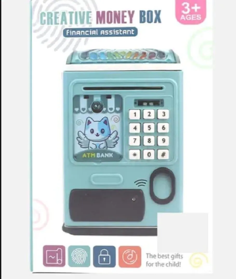 Blue ATM Money Box for Kids Saving Toy with Password Protection - Image 3