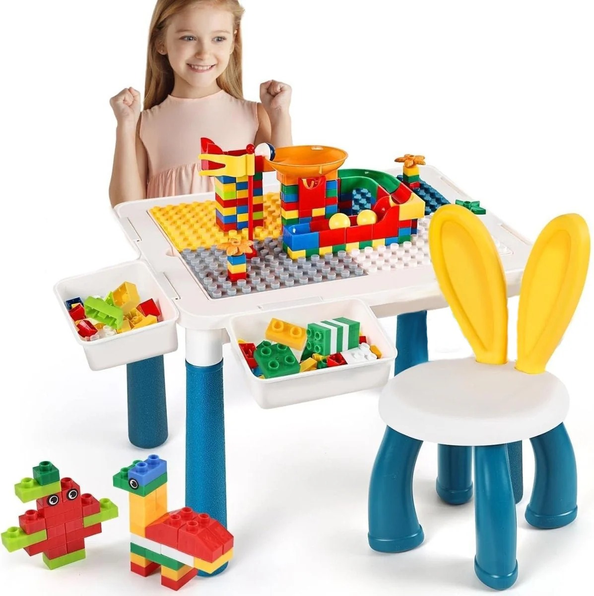Kids Building Blocks Table with Chair – Multi-Function STEM Play Set for Creative Learning