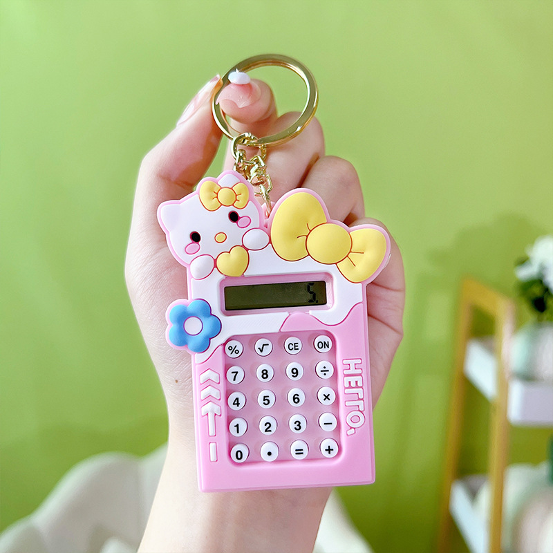 Mini Calculator Keychain – Cute Pink Kawaii Cartoon Portable Calculator