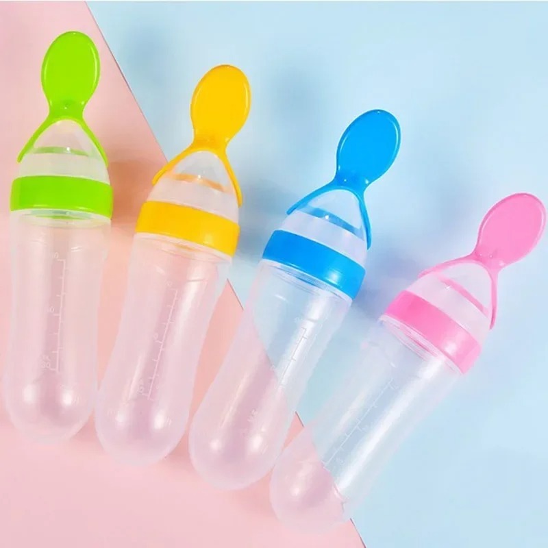 Silicone Squeeze Spoon Feeding Bottle for Baby – Soft Safe Food Dispensing Feeder