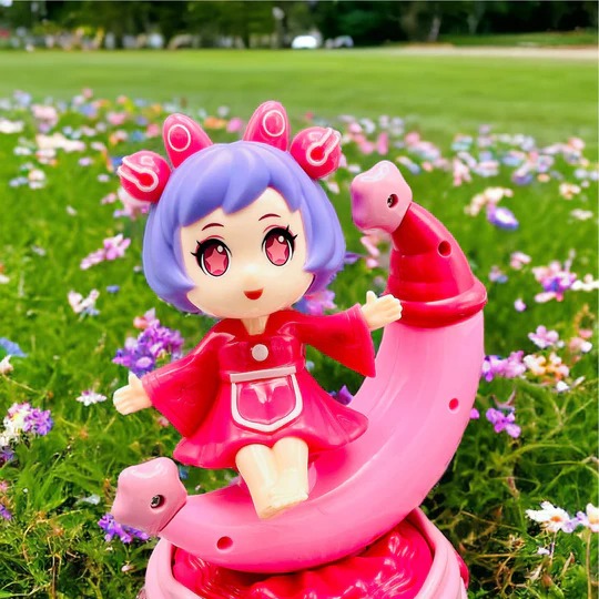 Rotating Moon Doll Toy with LED Lights & Music – Crescent Moon Night Light