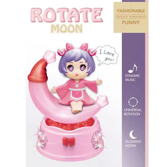 Rotating Moon Doll Toy with LED Lights & Music – Crescent Moon Night Light - Image 2